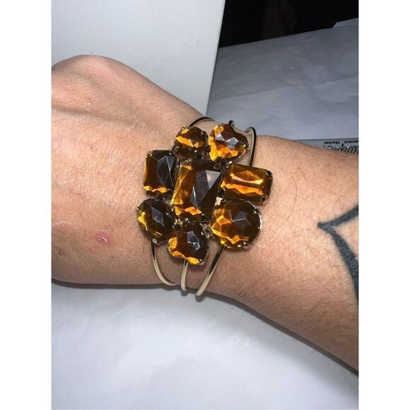 Topaz Colored‎ Crystal Cluster Cuff Bracelet - Picture 1 of 8
